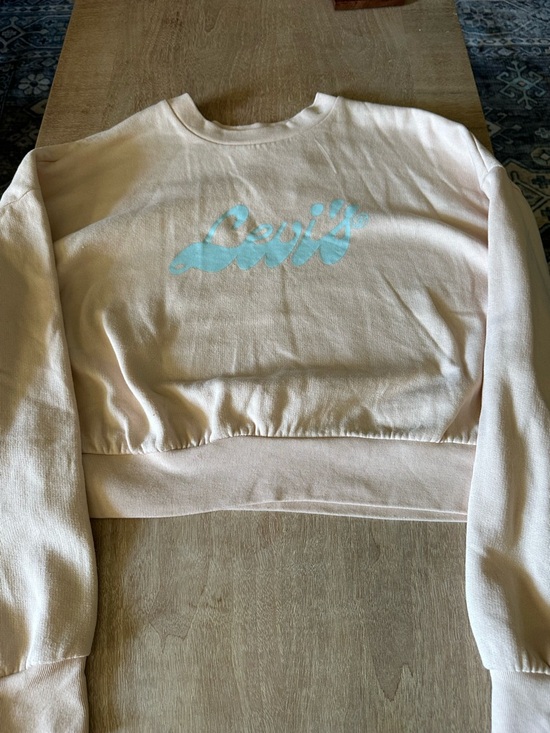 Levi's Tops - Levi's Cream Cropped Sweatshirt with Light Blue Logo